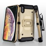MyBat 3-in-1 Kinetic Hybrid Protector Cover Combo (with Black Holster)(Tempered Glass Screen Protector) for Apple iPhone XS Max - (Gold/Black)