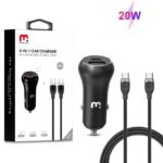 MyBat Pro 2-in-1 Dual Port Quick Power Delivery Car Charger (20W) With USB-C Cable- Black