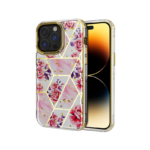 MyBat Pro TUFF Kleer Hybrid Case for Apple iPhone 14 Pro Max (6.7) - (Pink Marbling / Electroplating Gold)