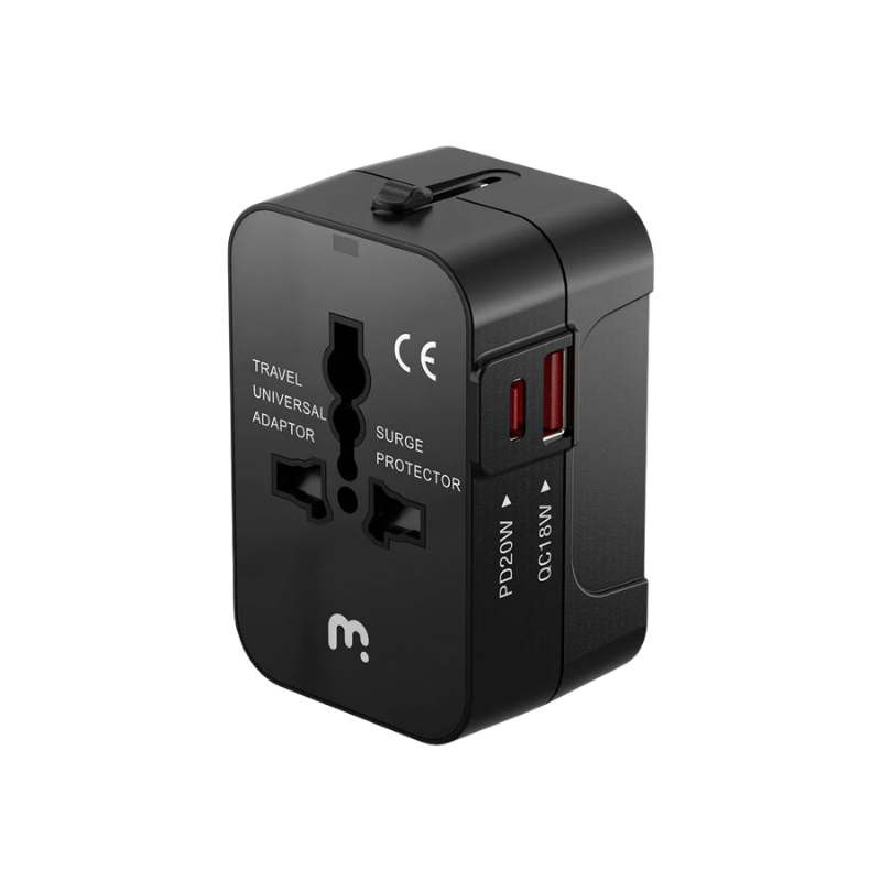 885126787147 MyBat Pro 20W PD Dual-Port Universal Travel Adapter - US/UK/EU/AU - Black - Image 1